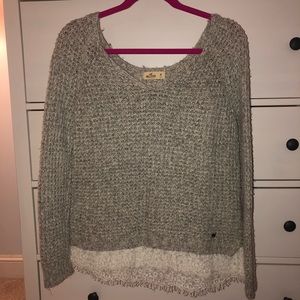grey sweater with lace